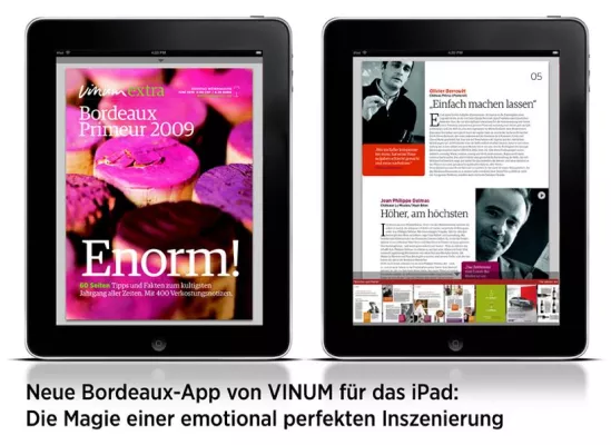 VINUM – Europas Weinmagazin bietet faszinierende iPad Applikation zum Megathema „Bordeaux Primeur 2009“ Bild: VINUM – Europas Weinmagazin bietet faszinierende iPad Applikation zum Megathema „Bordeaux Primeur 2009“