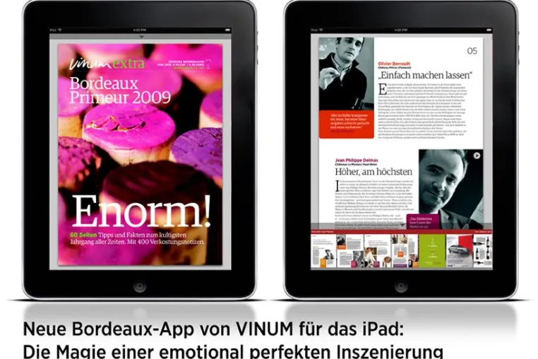 Bild: VINUM – Europas Weinmagazin bietet faszinierende iPad Applikation zum Megathema „Bordeaux Primeur 2009“