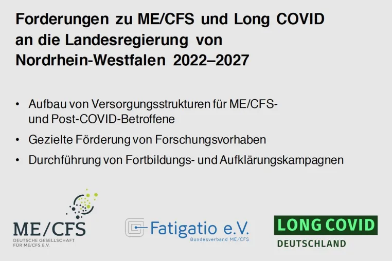 Forderungen zu ME/CFS und Long COVID an die neue Landesregierung von Nordrhein-Westfalen Bild: Forderungen zu ME/CFS und Long COVID an die neue Landesregierung von Nordrhein-Westfalen