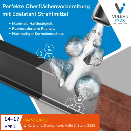 Bild: Paintexpo 2026: VULKAN INOX präsentiert Edelstahl-Strahlmittel für perfekte Oberflächenvorbereitung