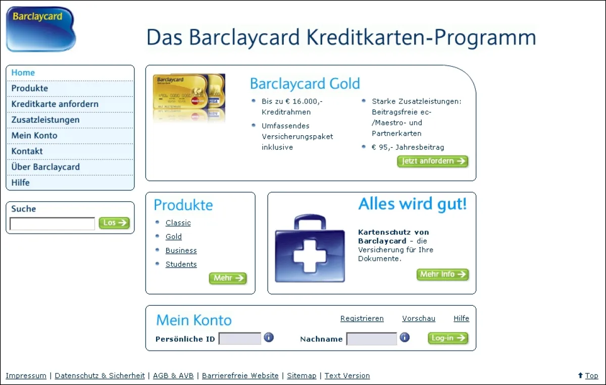 Neue deutsche Homepage von Barclaycard