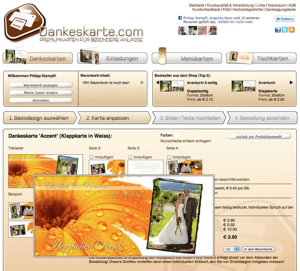 Kartenkonfiguration bei www.dankeskarte.com