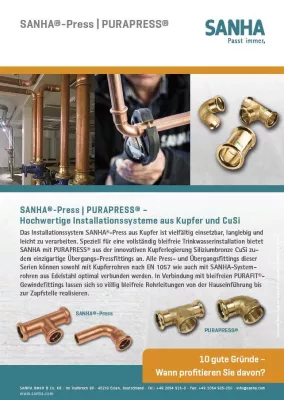 Bild: Neuer SANHA-Infoflyer '10 gute Gründe für Kupfer'