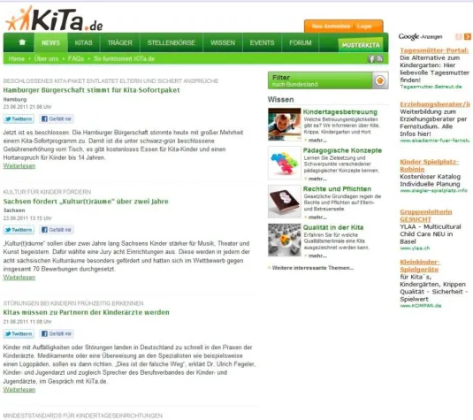 Bild: KiTa.de: Die Online-Plattform wartet ab sofort mit einem NEWS-Tool auf