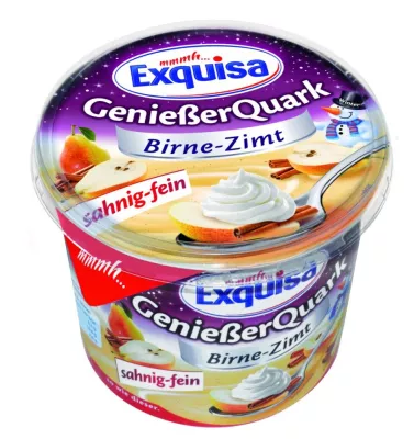 Bild: Exquisa GenießerQuark kommt mit den neuen Wintersorten Birne-Zimt und Karamell ins Kühlregal