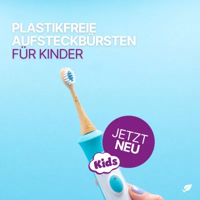 Bild: Die ersten plastikfreien Aufsteckbürsten speziell für elektrische Kinderzahnbürsten