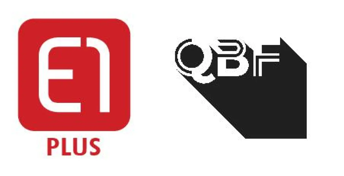 Die Logos von E1 Plus und QBF Deutschland