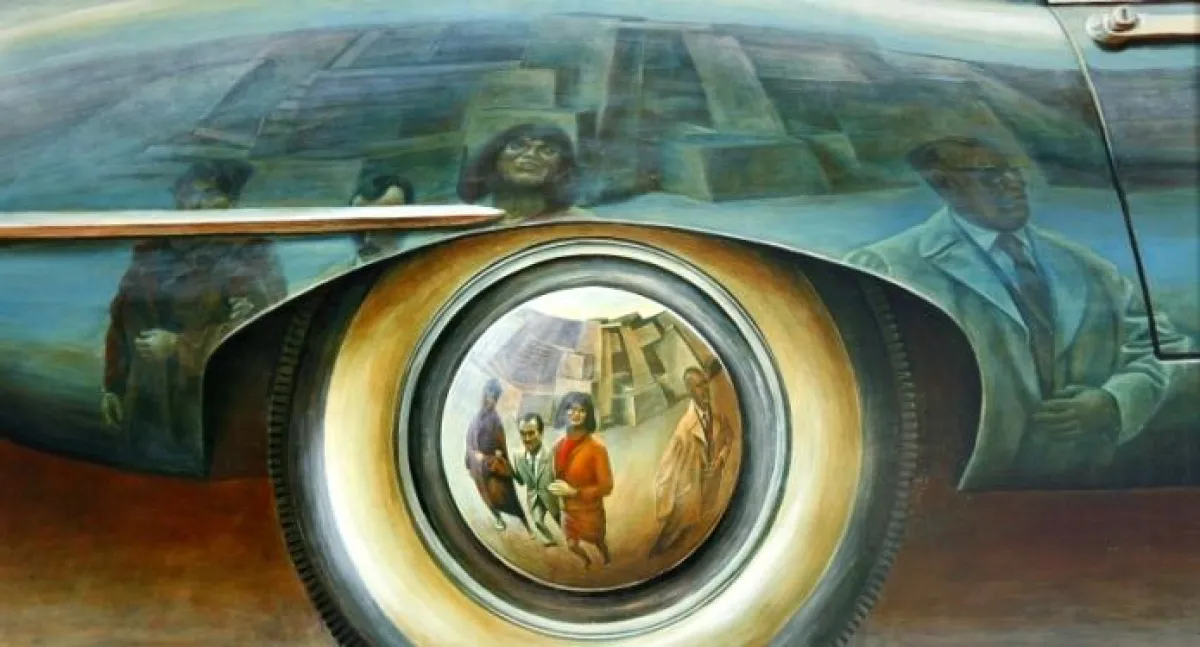 Meinhard Raschke: Spiegelung Öl auf Hartfaser 72 x 128