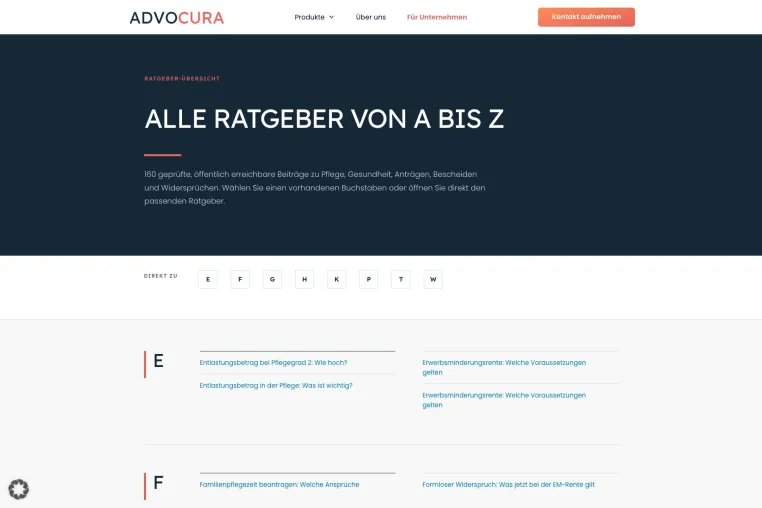 Bild: Advocura.Legal ordnet 160 Ratgeber in neuer A-bis-Z-Übersicht