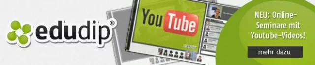 Bild: edudip, die Plattform für live Online-Seminare glänzt mit neuem Youtube-Button im virtuellen Seminarraum