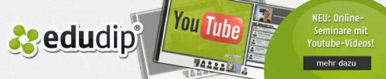 Bild: edudip, die Plattform für live Online-Seminare glänzt mit neuem Youtube-Button im virtuellen Seminarraum