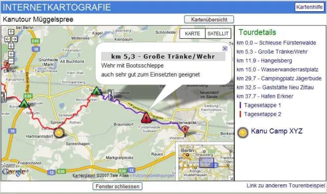 Kanutouren mit Google Maps API Bild: Kanutouren mit Google Maps API