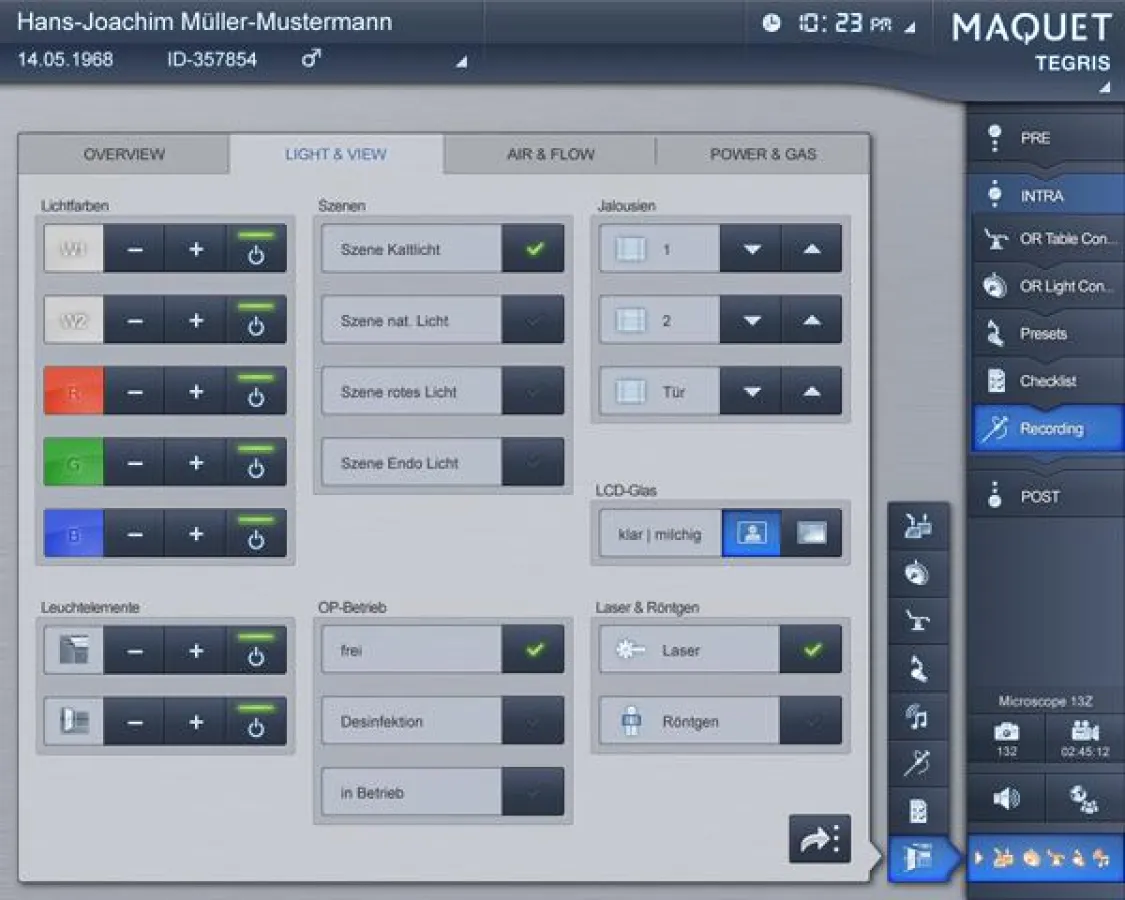 Komplexe Technik übersichtlich steuern: kontrastreiche Steuerelemente, selbsterklärende Icons