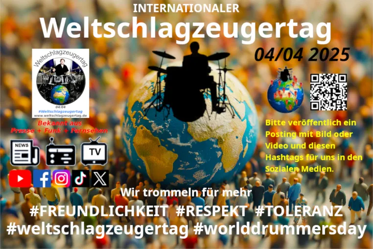 Bild: Am 04. April ist der Internationale Weltschlagzeugertag 2025 - [Ausgerufen 2013 in Deutschland]