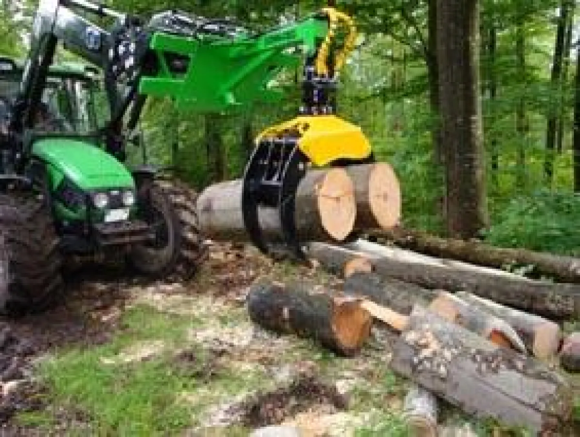 Der Dorn-Tec Frontladergreifer: Unentbehrlich in der Holzverarbeitung.