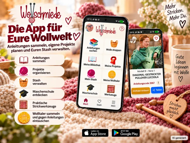 Bild: Neue kostenlose Wollschmiede-App: Die ganze Strickwelt auf dem Smartphone
