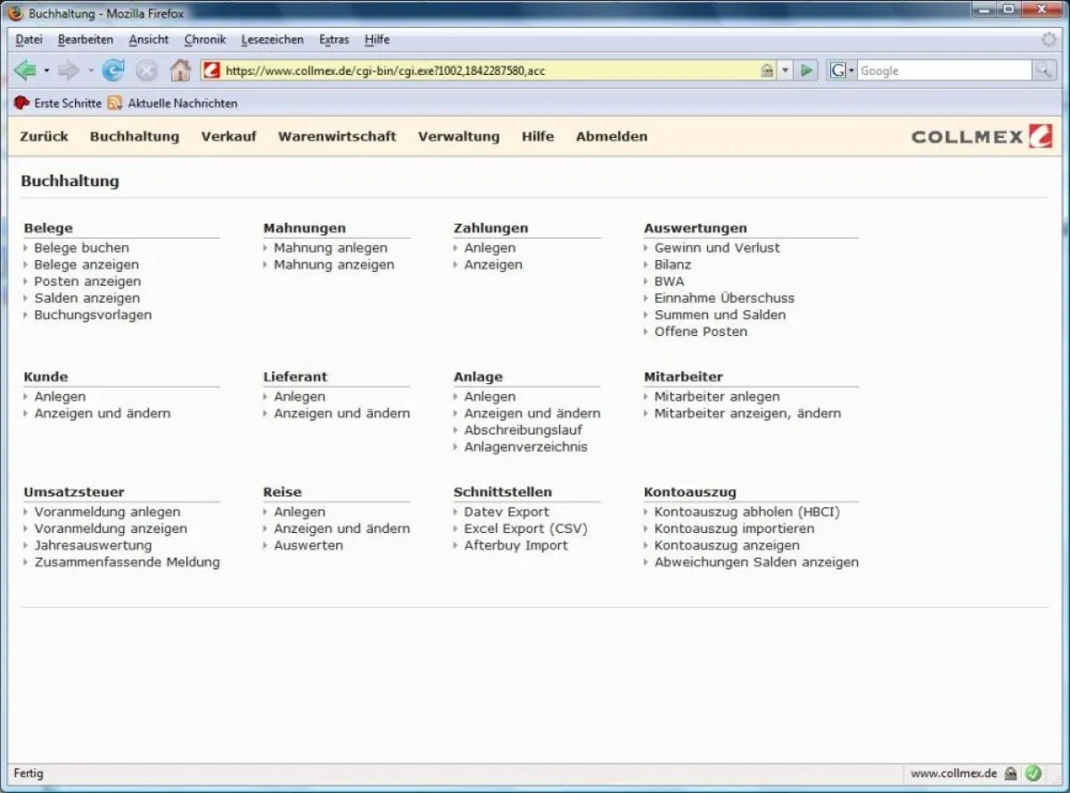 Screenshot Collmex pro