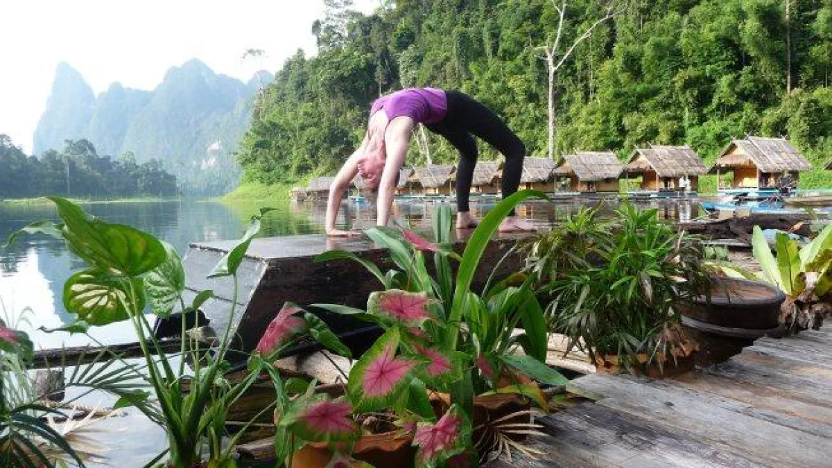 Chakrasana on a raft