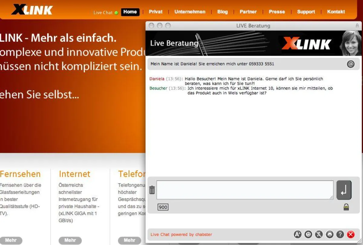 Live Chat und aktive Besucheransprache auf www.xlink.at bringt MEHR Kunden durch die Webseite!