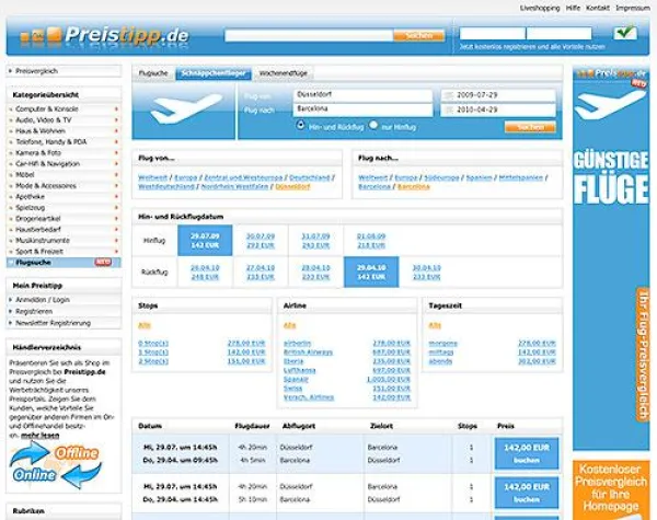 Bild: Preisvergleich für Vielflieger - Preistipp.de findet jetzt auch Flugtickets