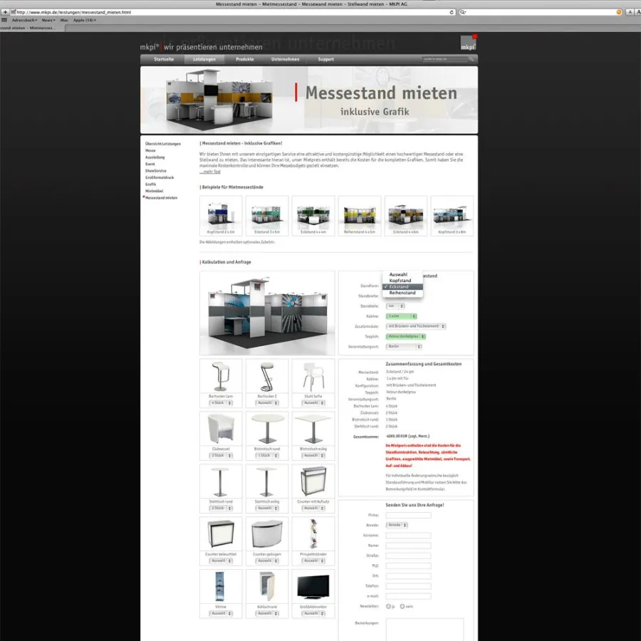Mietmessestände erstmals komplett online kalkulierbar auf www.mkpi.de.