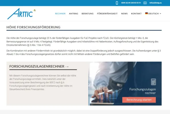 Bild: Der Forschungszulagenrechner von ARTTIC für die industrielle Forschung  