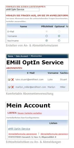 Bild: Kostenlose Web-Applikation zum Erstellen & Verwalten von E-Mail Verteilern - eMill OptIn Service