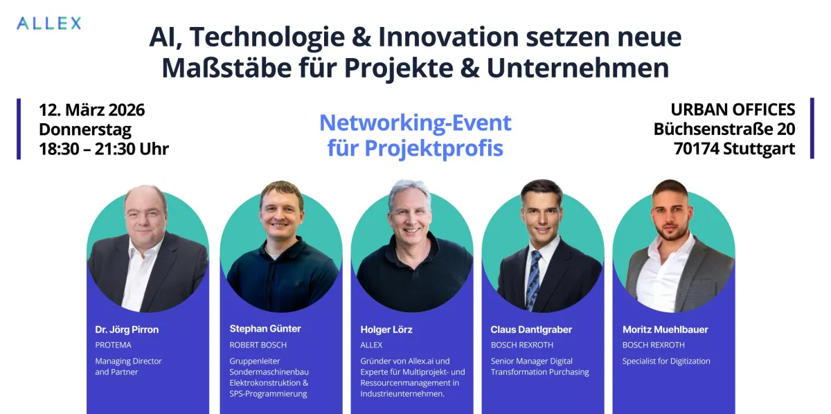 Networking-Event Stuttgart 2026: Fünf Experten zu AI, Innovation und Projektmanagement.