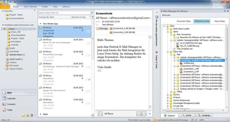 Westernacher stellt neue Version des Outlook E-Mail-Managers für Alfresco vor Bild: Westernacher stellt neue Version des Outlook E-Mail-Managers für Alfresco vor