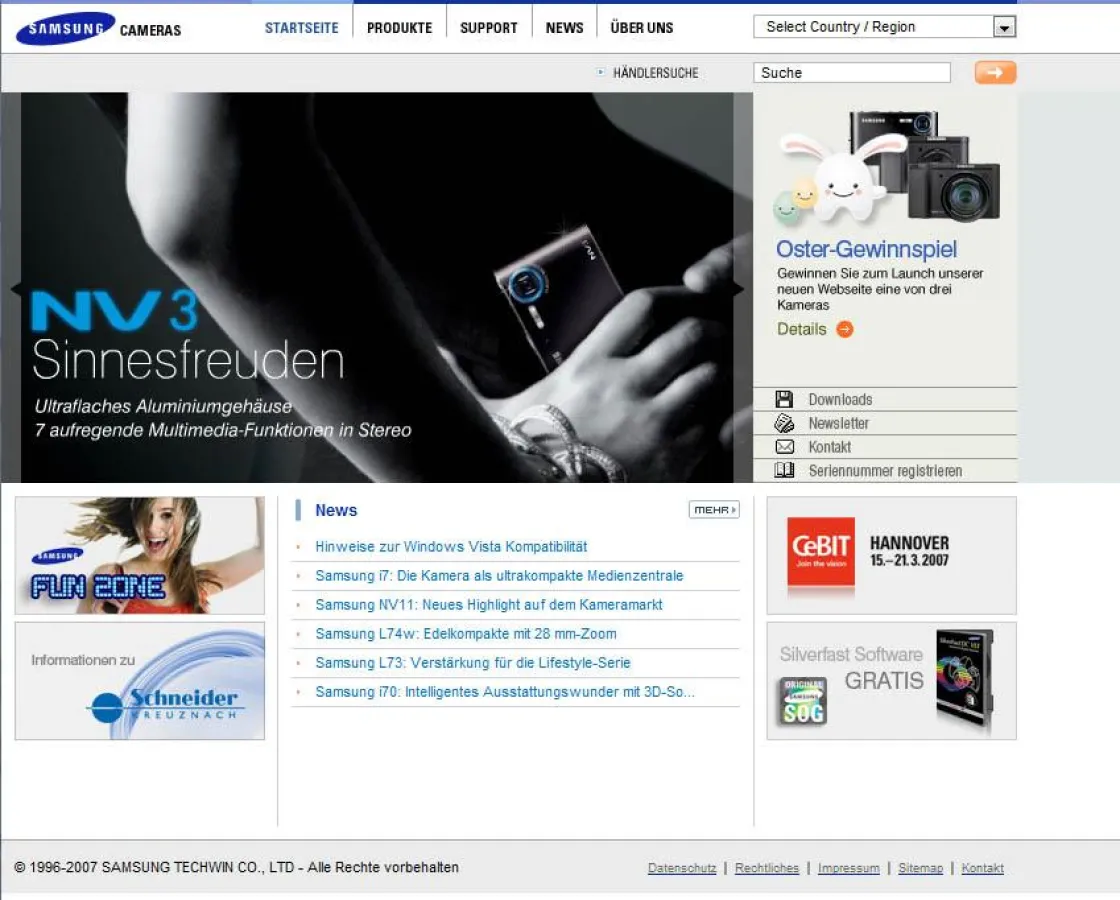 Die neue Webpräsenz von Samsung Cameras, erstellt von Joeres & Rau Marketing GmbH
