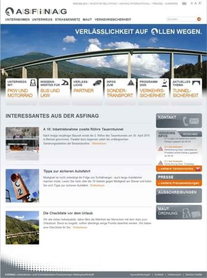 Relaunch Website ASFINAG durch Getdesigned / Gentics