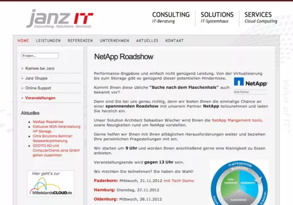 Janz IT AG veranstaltet NetApp Roadshow Bild: Janz IT AG veranstaltet NetApp Roadshow