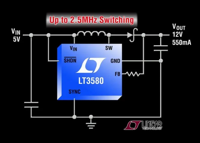 Bild: LT3580: 2,5MHz-Aufwärts-/Inverter-DC/DC-Wandler mit integriertem 2A/42V-Schalter