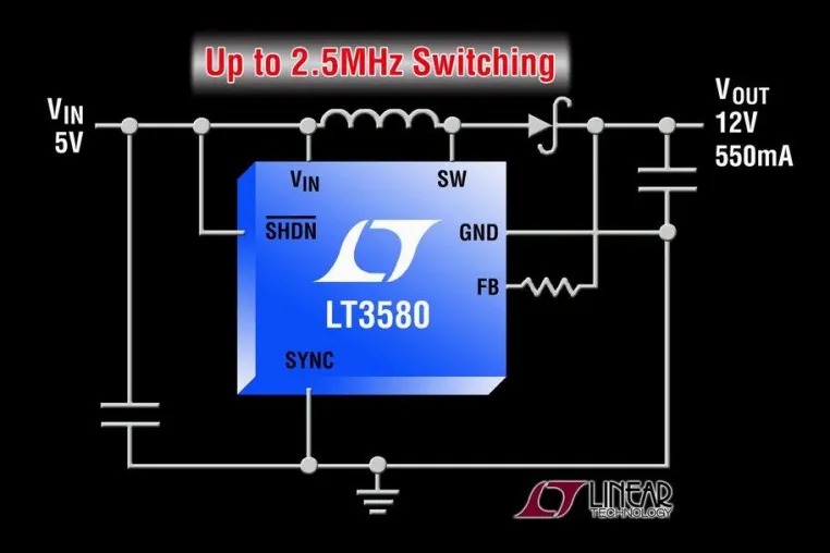 Bild: LT3580: 2,5MHz-Aufwärts-/Inverter-DC/DC-Wandler mit integriertem 2A/42V-Schalter