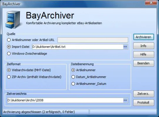 BayArchiver ist da - eBay Artikelseiten dauerhaft archivieren Bild: BayArchiver ist da - eBay Artikelseiten dauerhaft archivieren