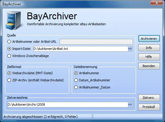 Bild: BayArchiver ist da - eBay Artikelseiten dauerhaft archivieren