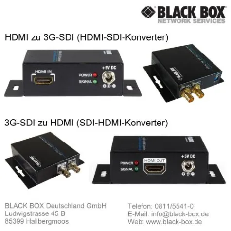 Bild: Neue HDMI zu SDI-Adapter sowie SDI zu HDMI-Konverter im Black Box-Portfolio