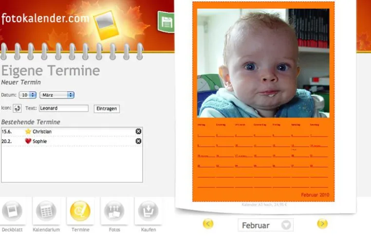 Bild: Jetzt eigene Termine direkt eintragen bei Fotokalender.com