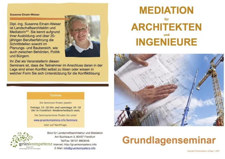 Bild: Mediation für Architekten und Ingenieure am 25.-26-05. in Ffm.