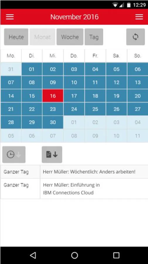 acceptIT Calendar mit Tages-, Monats- und Listenansicht