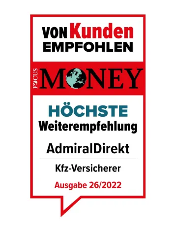Branchengewinner: AdmiralDirekt erhält erneute Kundenauszeichnung für „Höchste Weiterempfehlung“ Bild: Branchengewinner: AdmiralDirekt erhält erneute Kundenauszeichnung für „Höchste Weiterempfehlung“