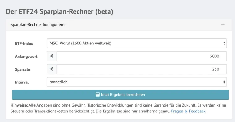 Bild: Neuer ETF-Sparplan-Rechner als Instrument für die Finanzplanung