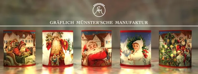 Weihnachtliche Transparent Windlichter mit Nikolaus & Co jetzt bei der Gräflich Münster’schen Manufaktur Bild: Weihnachtliche Transparent Windlichter mit Nikolaus & Co jetzt bei der Gräflich Münster’schen Manufaktur