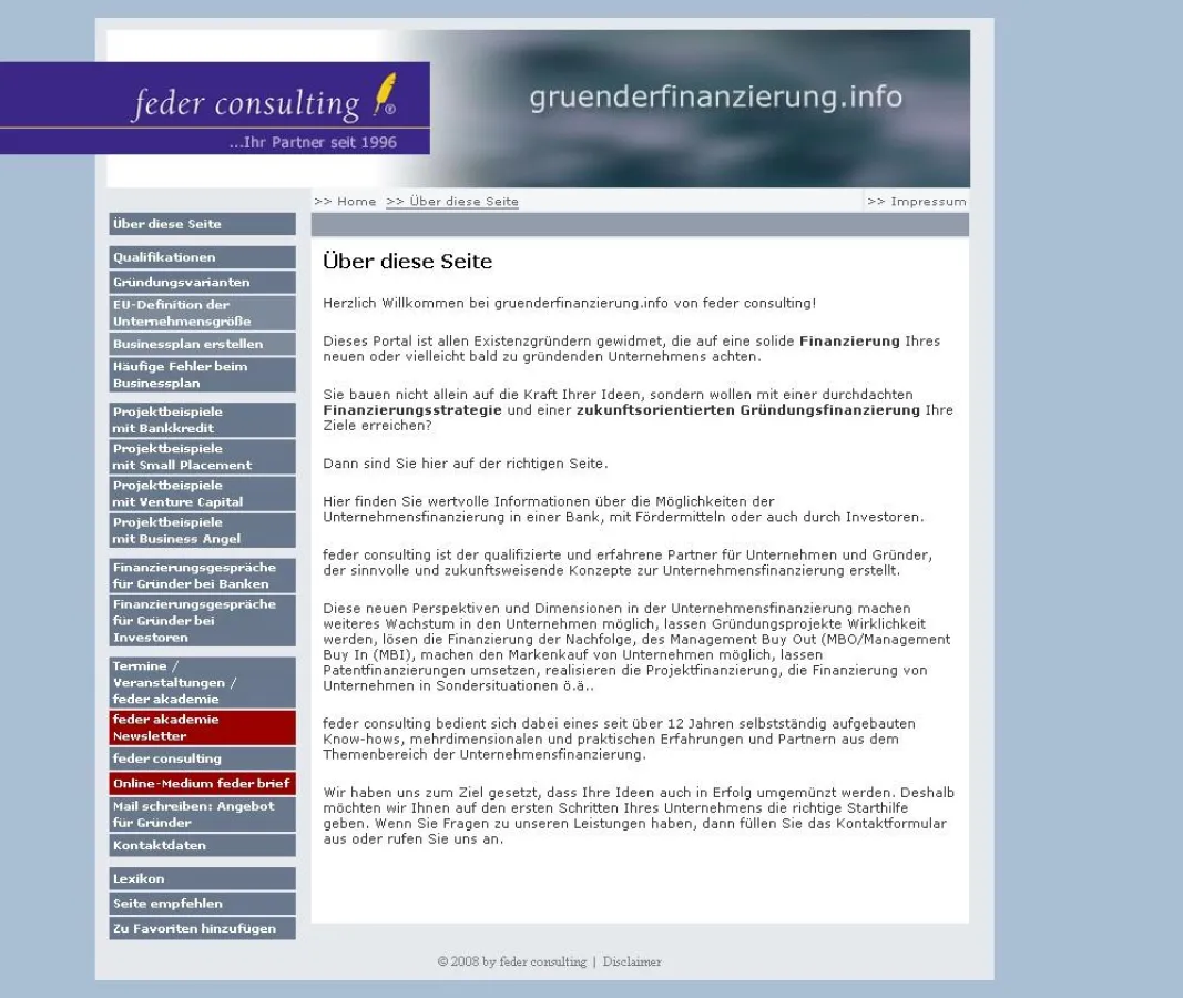 Startseite des Gründerportals www.gruenderfinanzierung.info