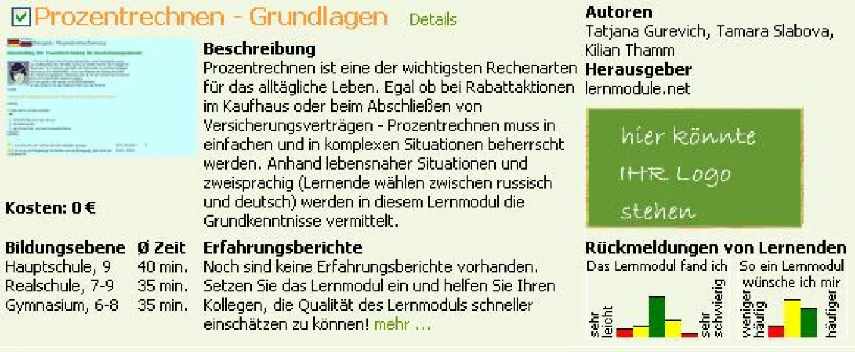 Beschreibung eines mehrsprachigen Mathemoduls