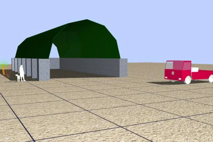 Bild: Flexible Hallen bieten viel Platz mit der Kombination aus Multibloc-Steinen und Richel-Hallen von Dellschau