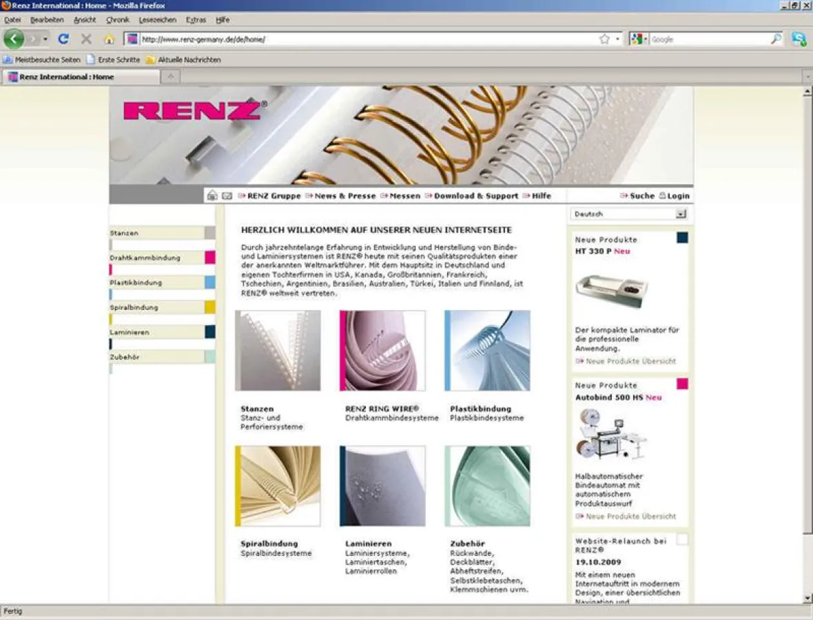 Screenshot der neuen RENZ-Website