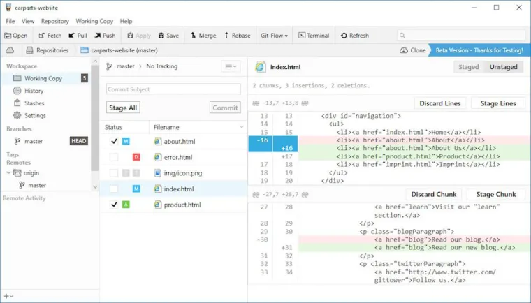 Bild: Windows Git-Client Tower erreicht Public Beta