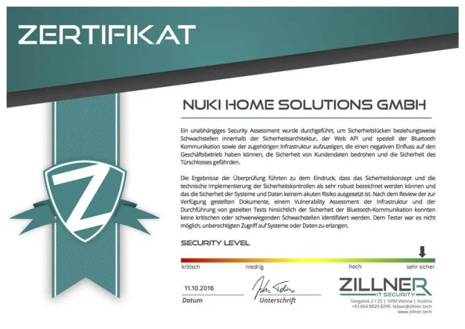 Bild: Nuki Smart Lock erhält unabhängiges Sicherheitszertifikat