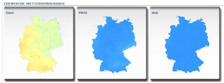 Bild: Chemische Wettervorhersage von Air-InfoLine (RIU - Uni Köln) - Luftschadstoffprognose